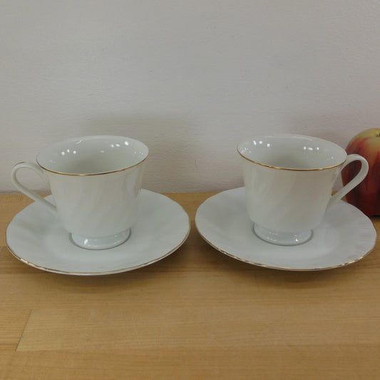 Gevalia Kaffe Swirl White Porcelain Gold Trim King Appointment - Cup & Saucer Pair