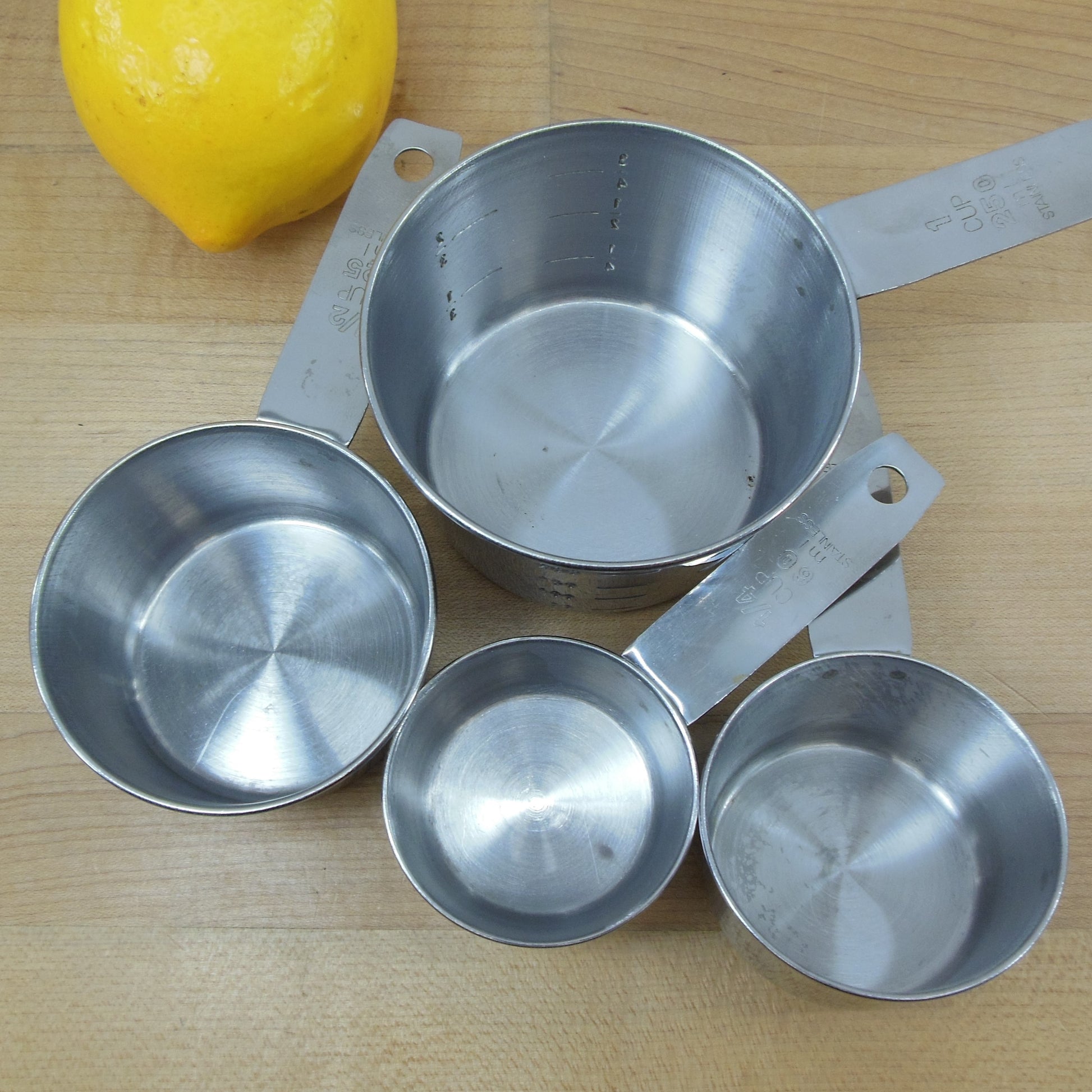 Unbranded Foley Style 4 Set Stainless Steel Measuring Cups - 1/4, 1/3, 1/2, 1 Vintage