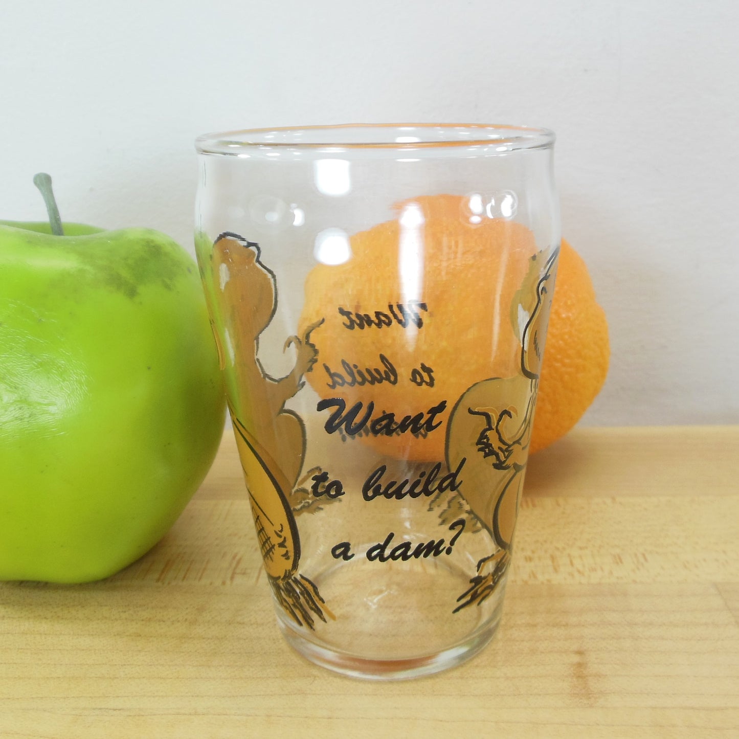 Beaver "Want to build a dam?" Juice Jelly Drink Glass Swanky Swig Vintage