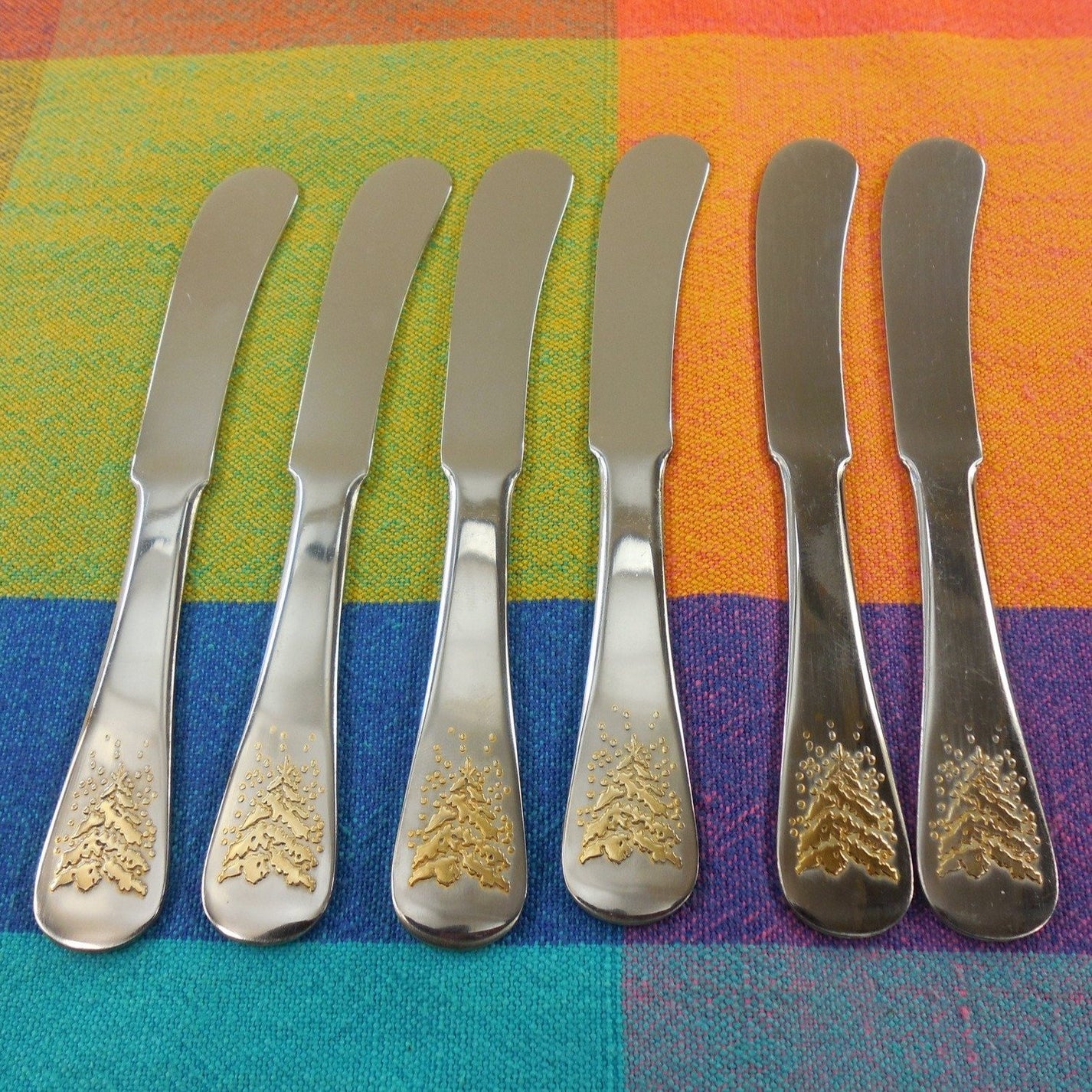 Dansk Butter Butter Spreader Knives Stainless - Gold Fir Pine Christma ...