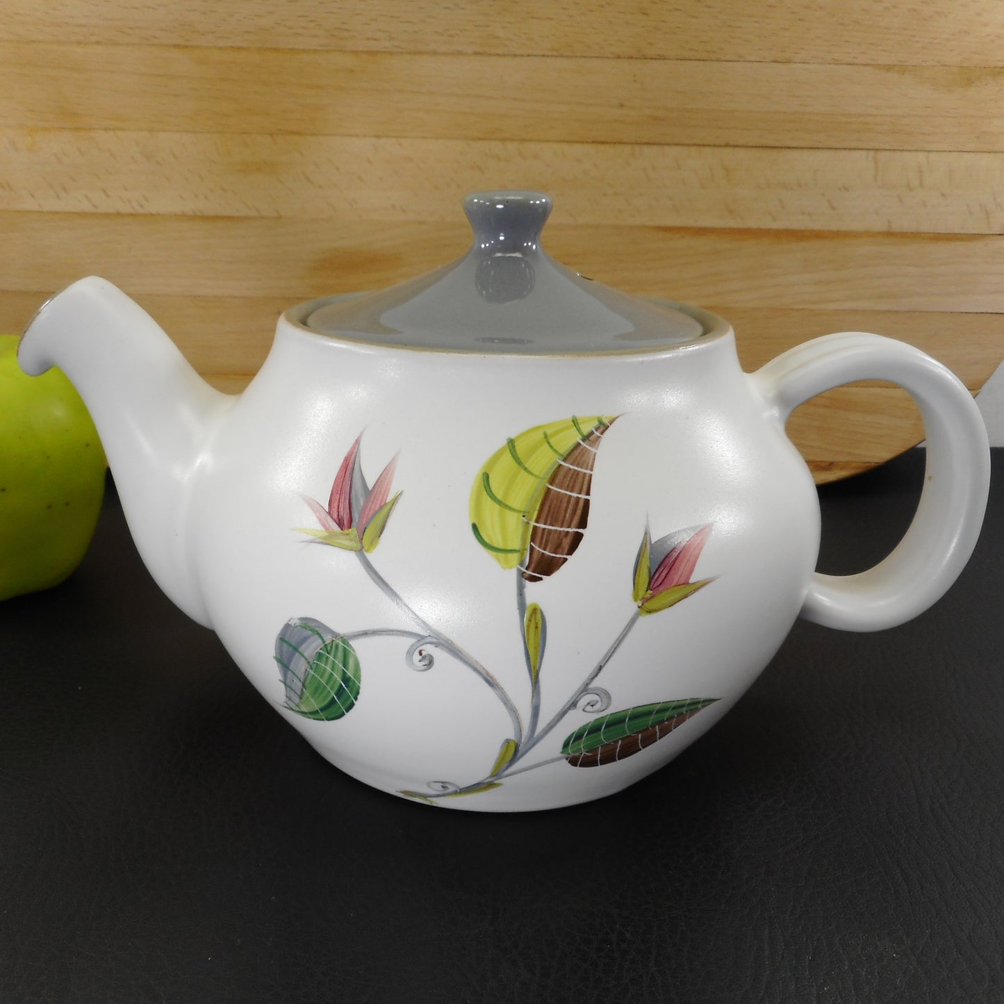 Denby England Stoneware Spring Pattern Teapot - Signed Albert College Grey White Flowers