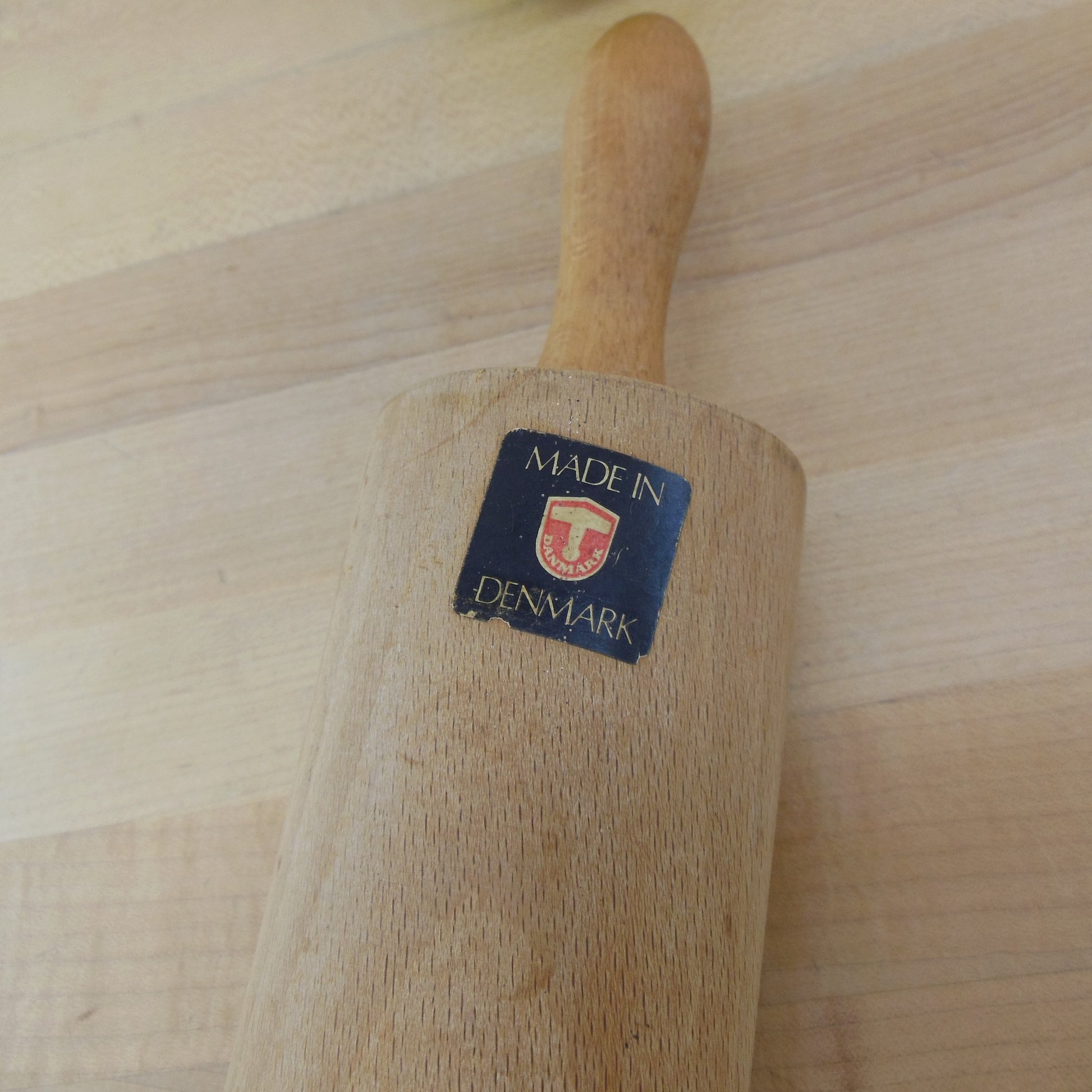 Denmark Wood Baker's Rolling Pin Original Label Vintage Unused