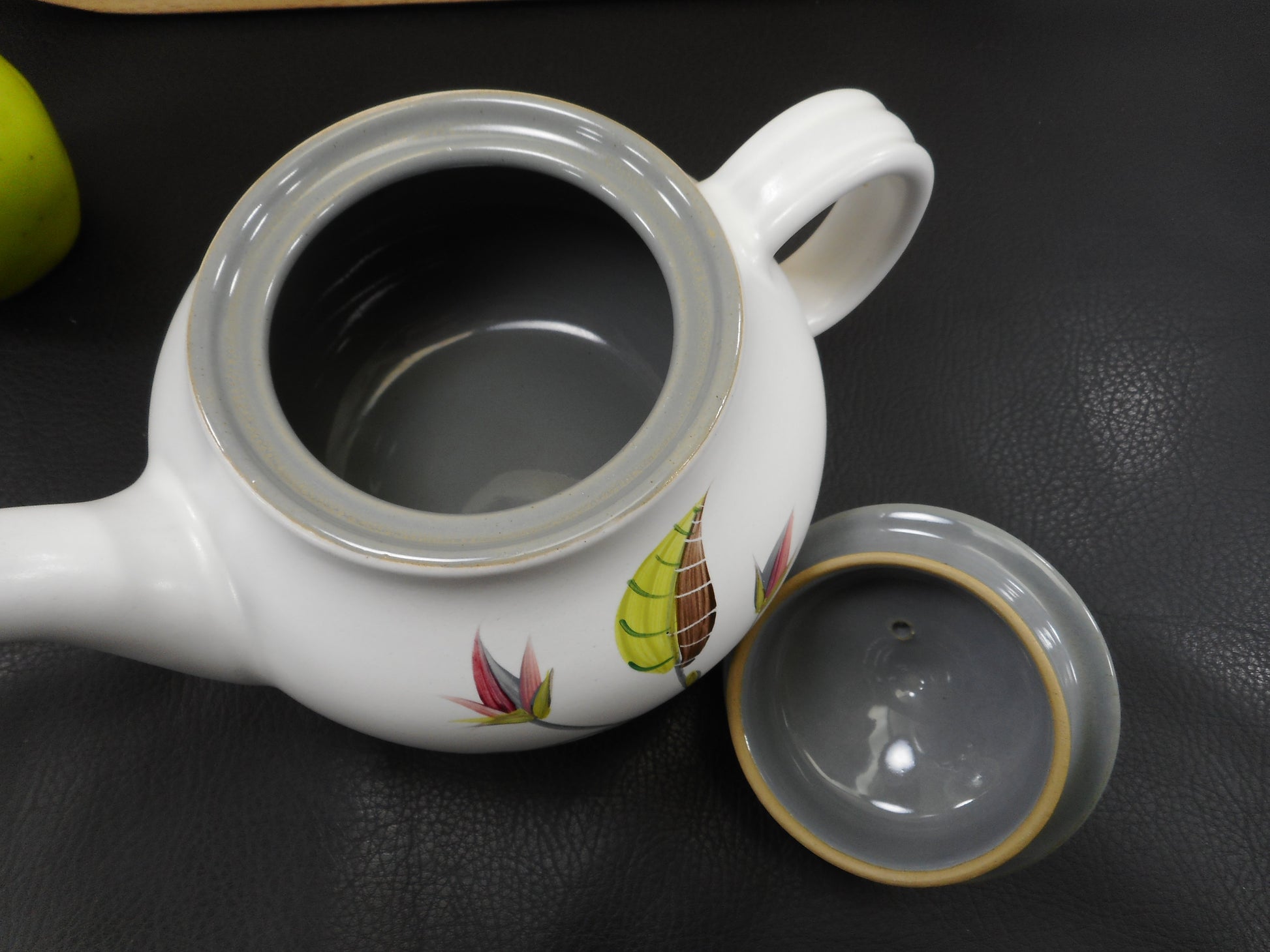 Denby England Stoneware Spring Pattern Teapot - Signed Albert College Grey White Flowers Vintage