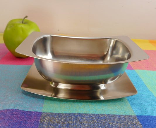 Denmark Mid Century Mod 18-8 Stainless Gravy Bowl with Underplate Vintage