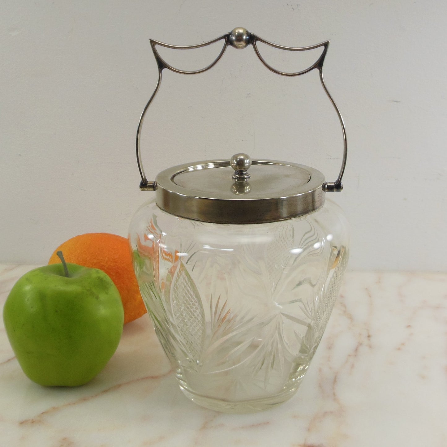 Deykin & Harrison England Silver Plate Thistle Cut Glass Biscuit Jar
