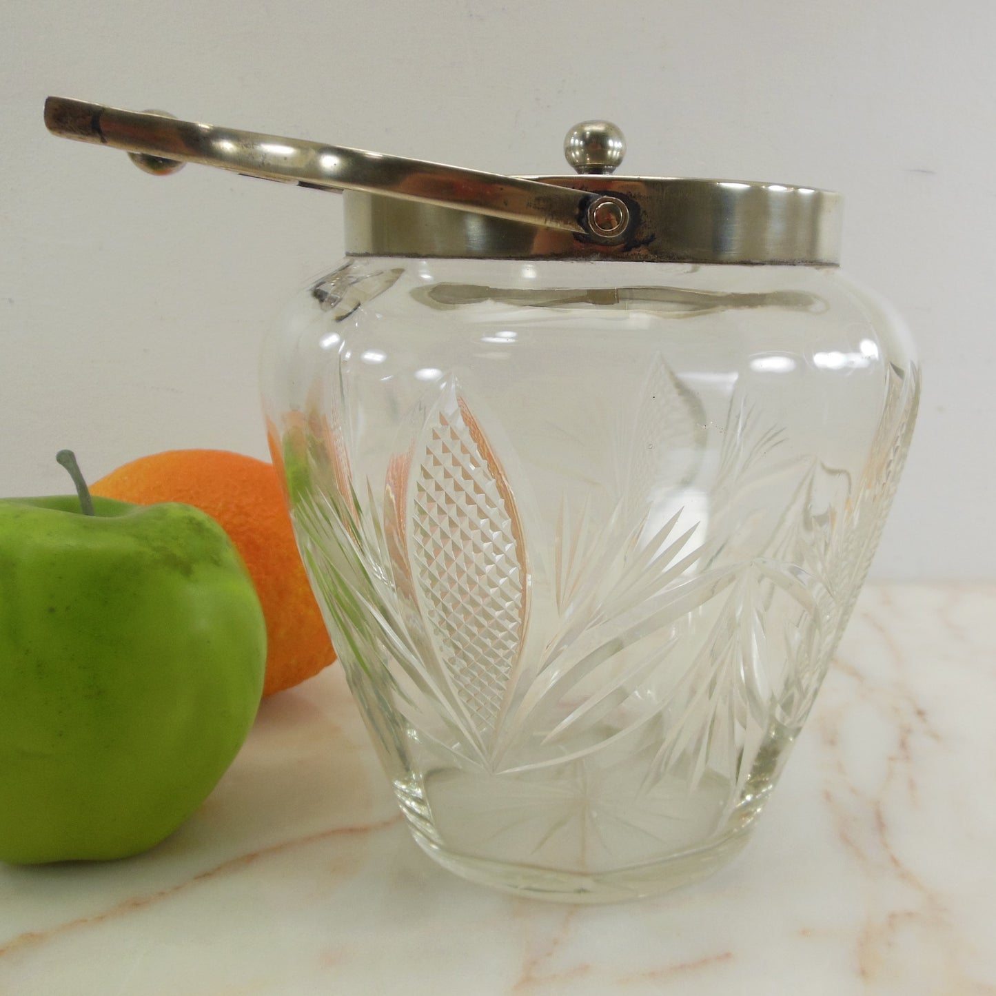 Deykin & Harrison England Silver Plate Thistle Cut Glass Biscuit Jar Antique