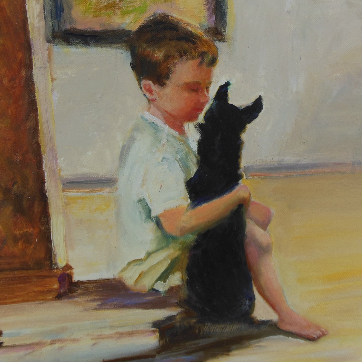 Marion Carnecchia Oil Painting Boy Dog Naples Florida Canvas