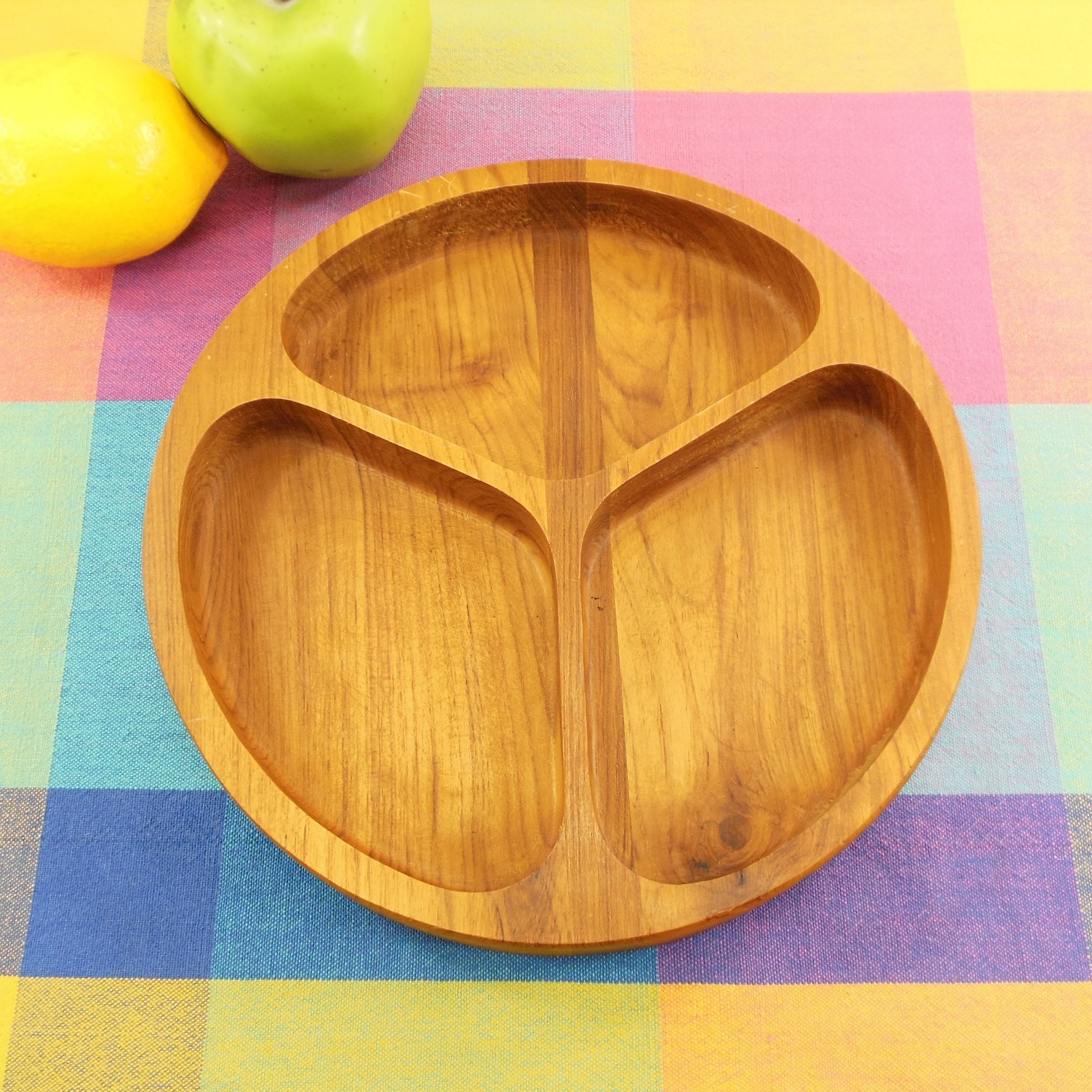 Dolphin Teak Divided 3 Compartment Serving Tray Snack Dish
