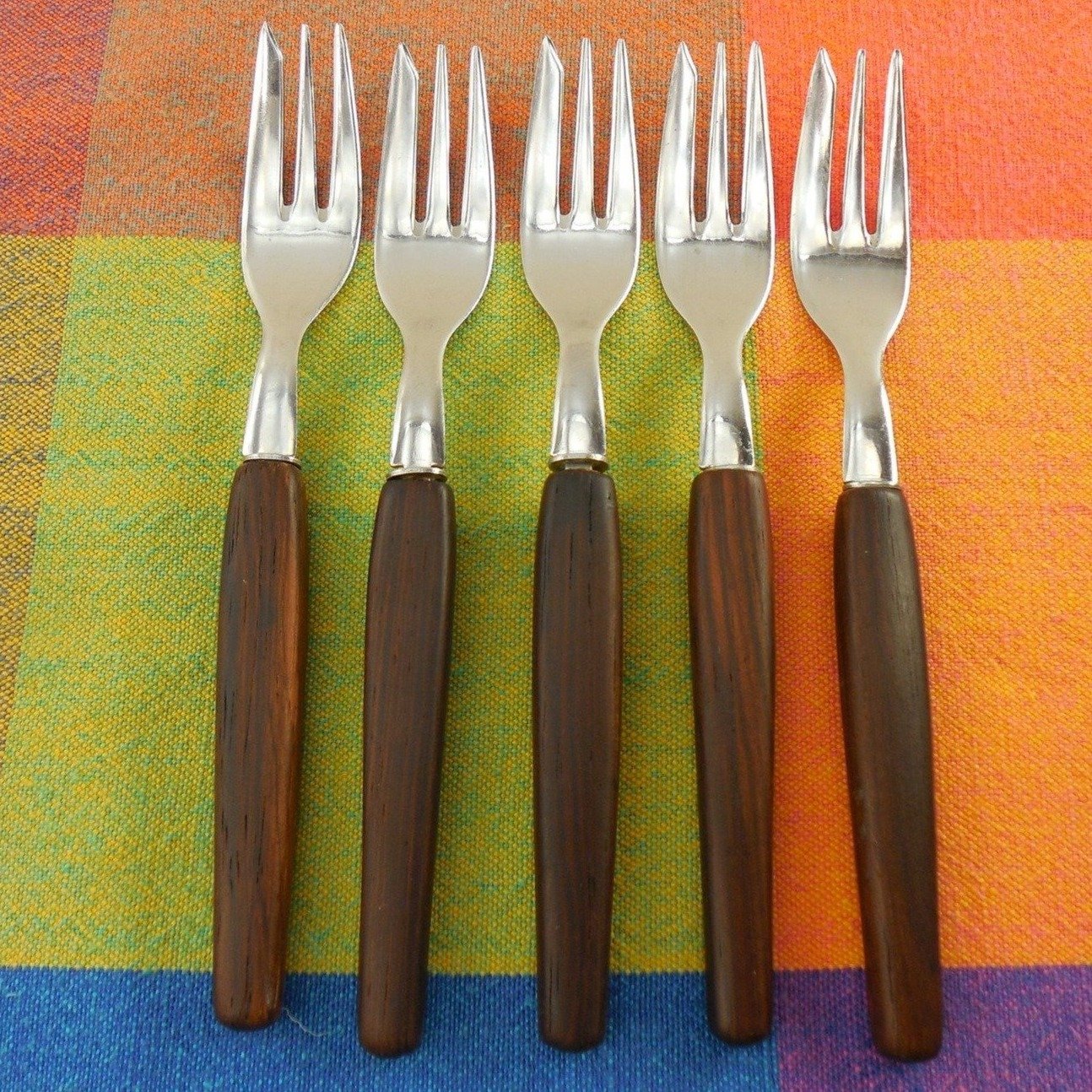 Danish Modern Salad Forks - ROSTFREI Stainless with Rosewood Handles