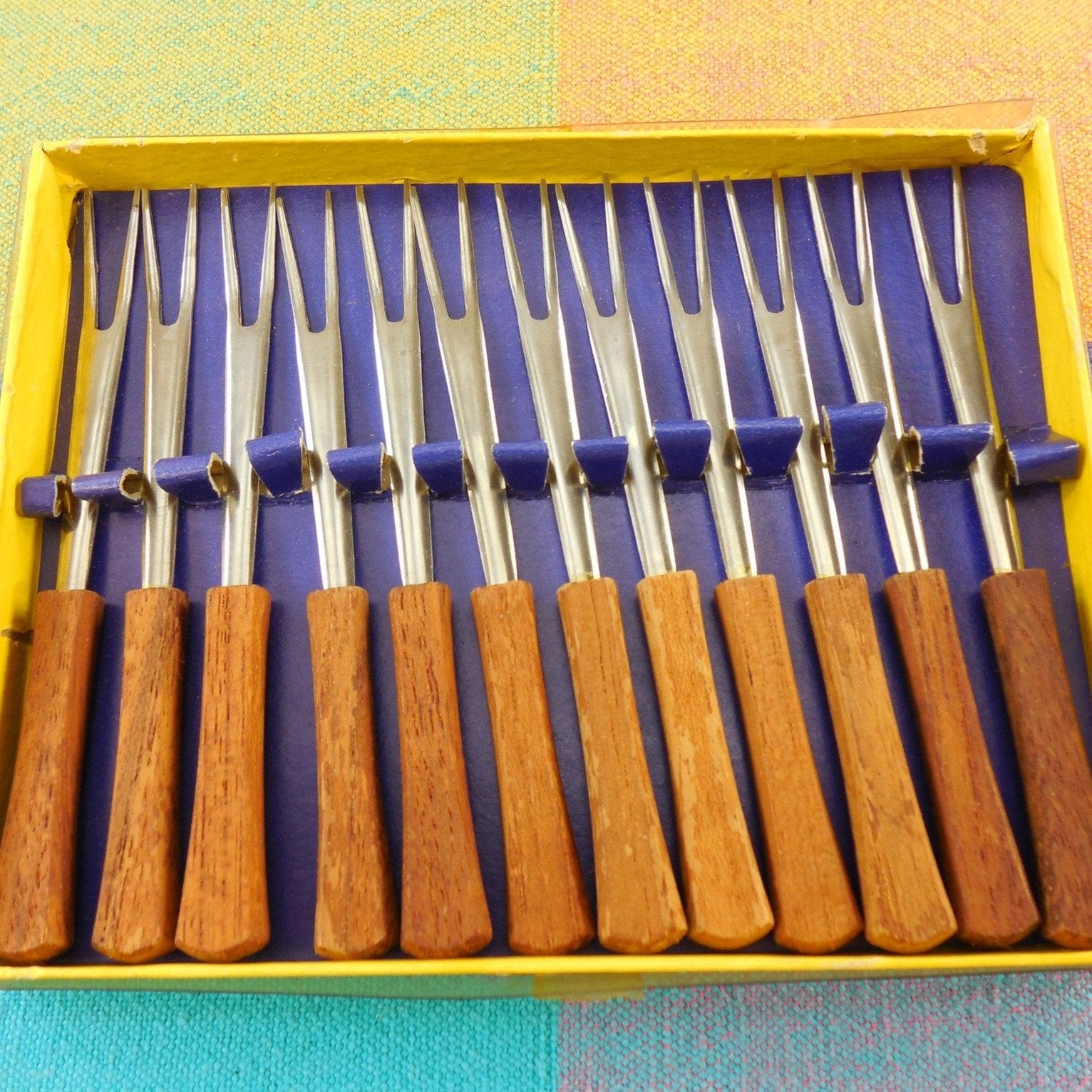 Hors devours Cheese Cocktail Forks Picks - 12 Set Teak Handles Stainless  Vintagel Forks Picks 