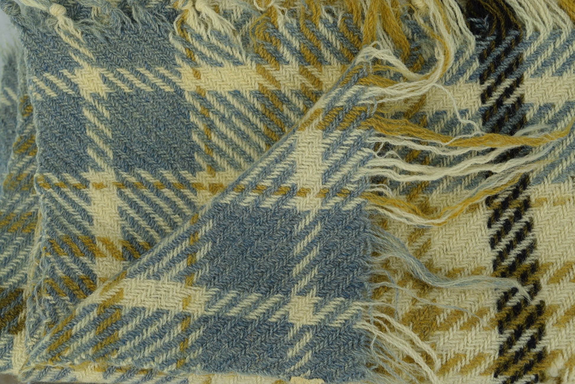 DIY- Antique 1920-30's Wool Throw - Large Blue Cream Plaid Fabric - 65" X 65" - Olde Kitchen & Home