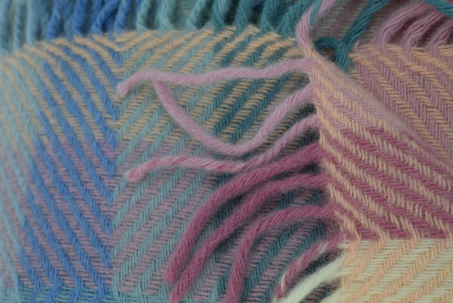 Wool Throw Pastel Geometric on Ivory Lightweight Beautiful Weave 55" X 53" Fringed lavender