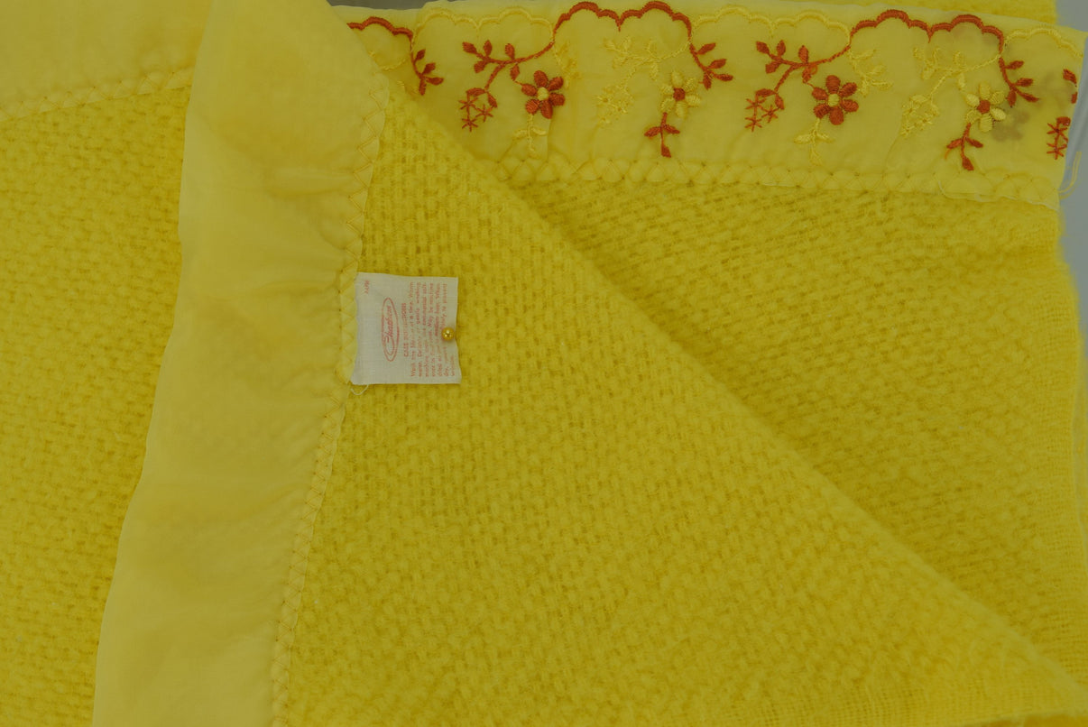 Chatham Acrylic Blanket Thermal Lemon Yellow Embroidered 70" X 86