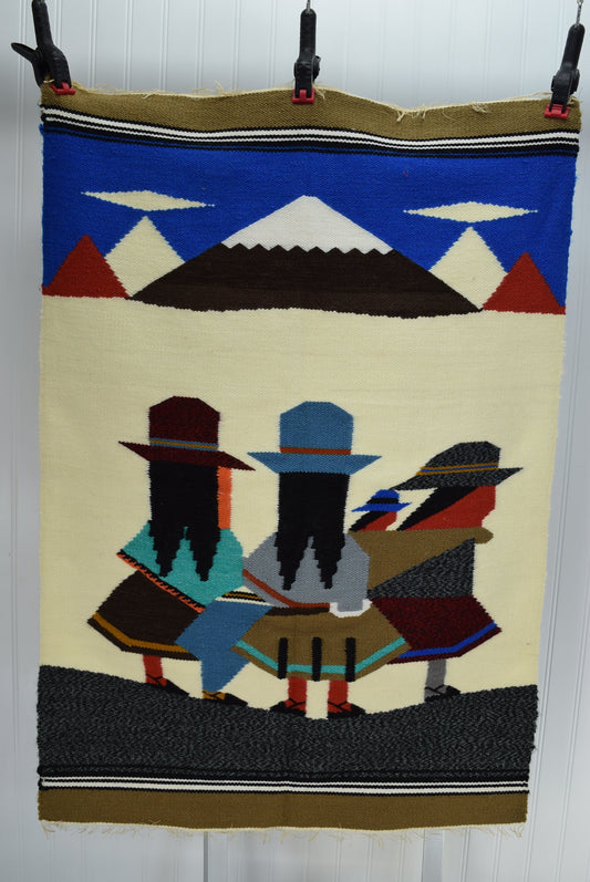 Wool Rug Wall Decor Peruvian Scene Figures Vintage from Estate