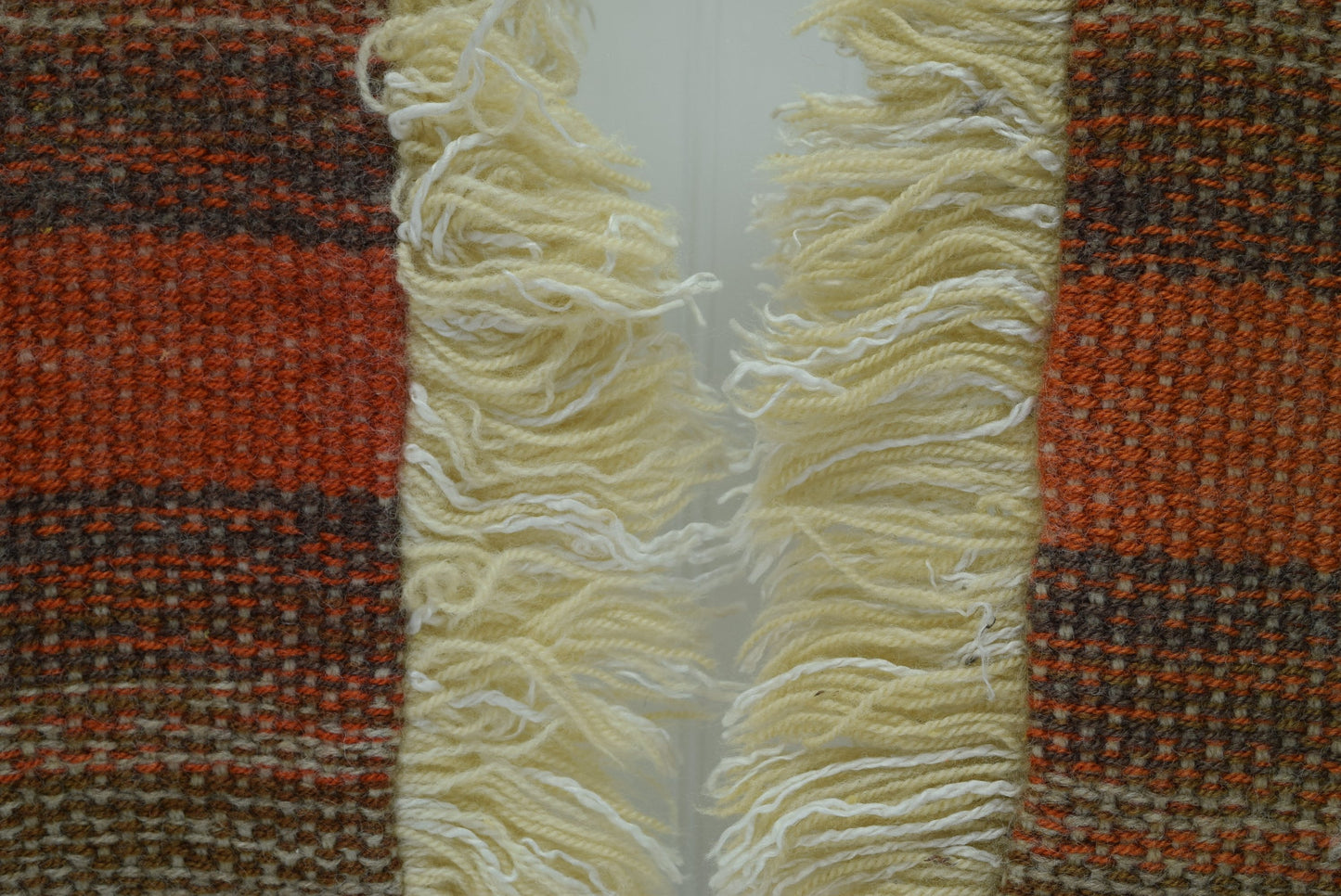 Vintage Pillow Covers Pair Hand Woven Wool Burnt Sienna Orange Browns 14" X 16" fringe