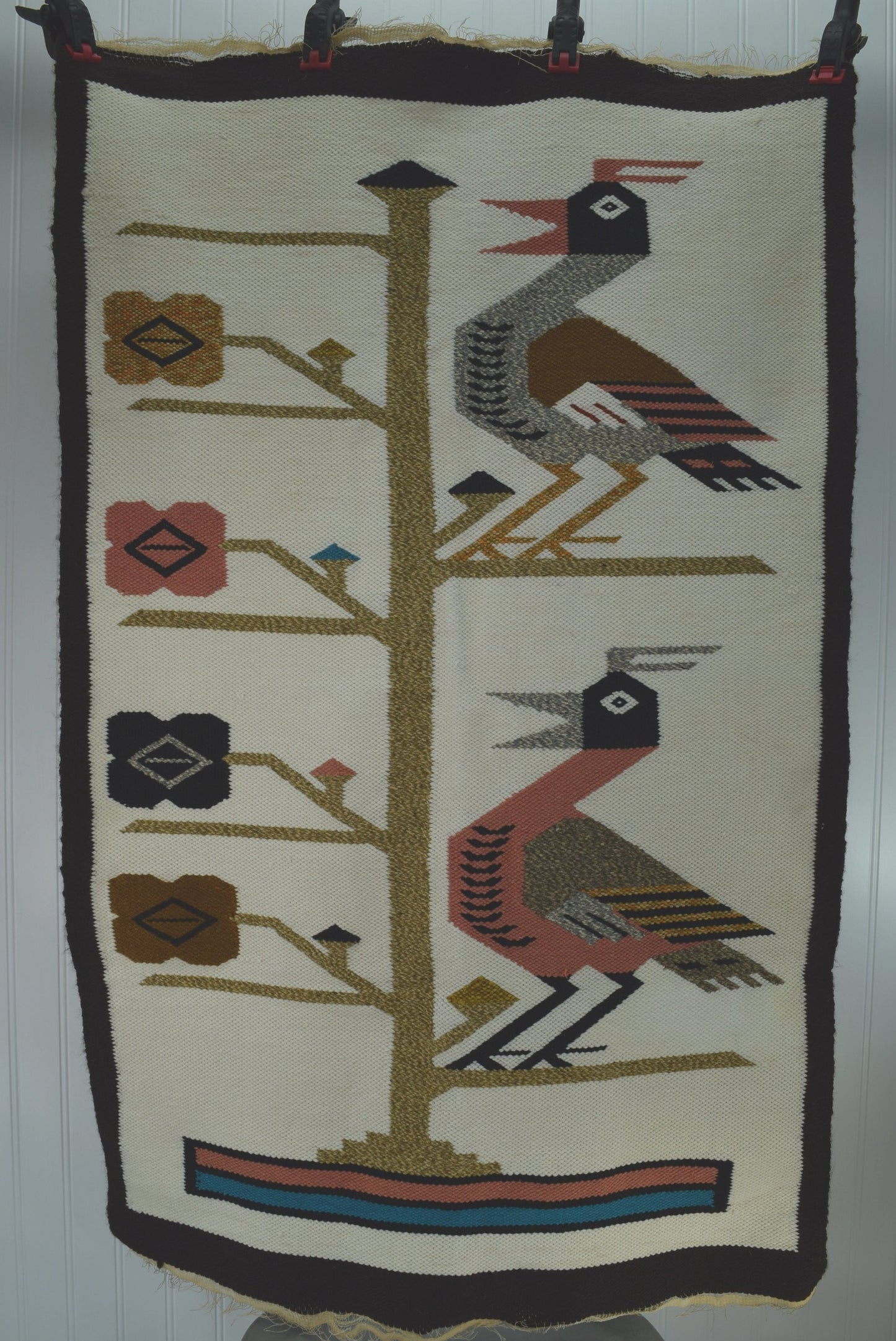 Wool Wall Decor Rug Symbols Andean Central America Vintage Unused from Estate