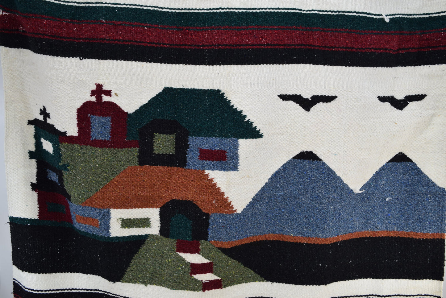 Cotton Rug Mexico Large 45" X 70"  Village Scene Stripes from Estate mountains