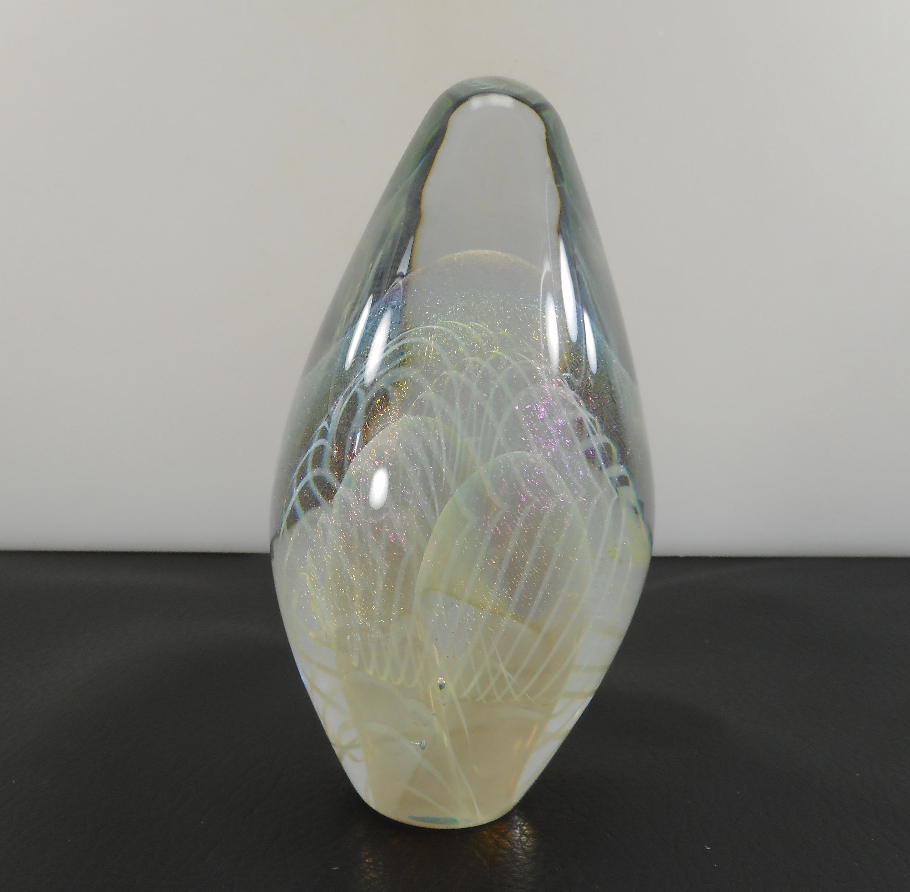 Deals Eickholt Iridescent Art Glass Paperweight Large Glass Egg Dichroic Vortex Signed Eickholt 1995 - 7 EMGH