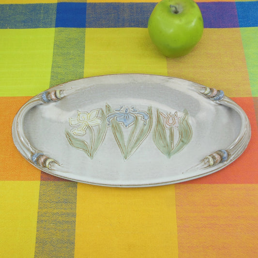 Priscilla Eggen Art Pottery Iris Oval Tray