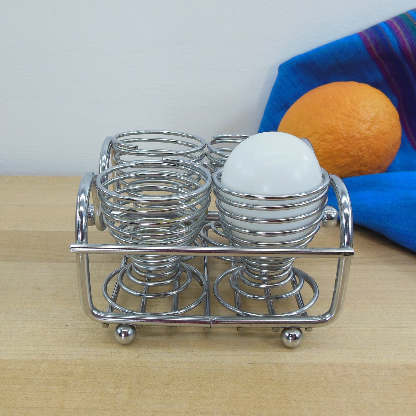 Soft Boil Egg Coil Spring Chrome Stainless Cups - 4 Set With Caddy