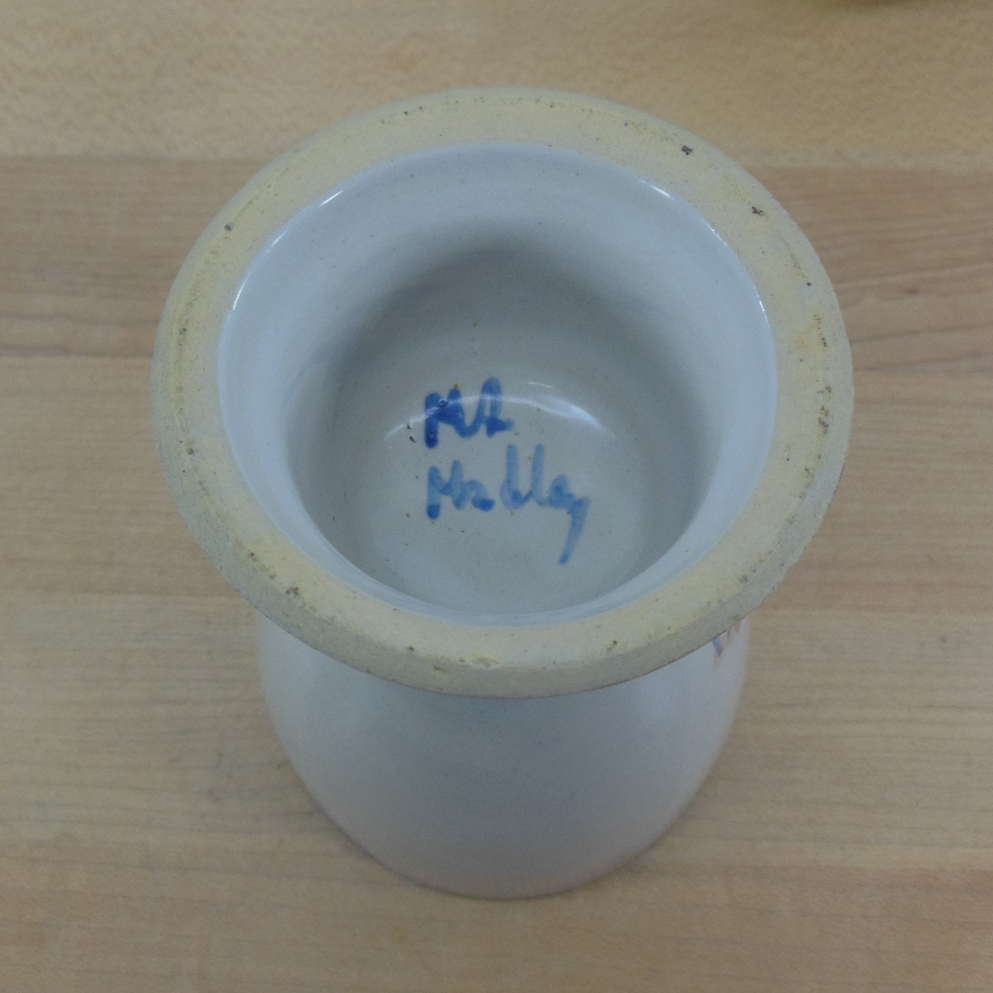 M.A. Hadley Pottery Egg Cup Farm Girl Woman The End Signed