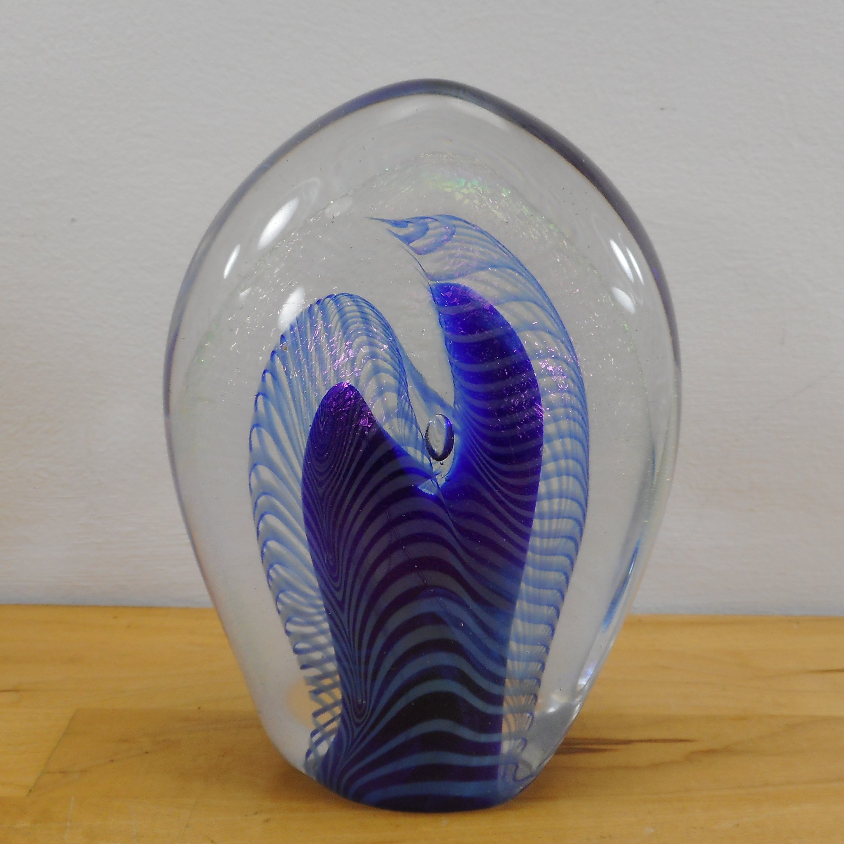 Iridiscent signed store art glass paperweight