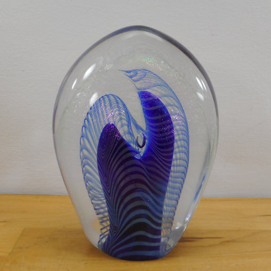 Robert Eickholt Signed 1983 Iridescent Art Glass Paperweight - Large 6"
