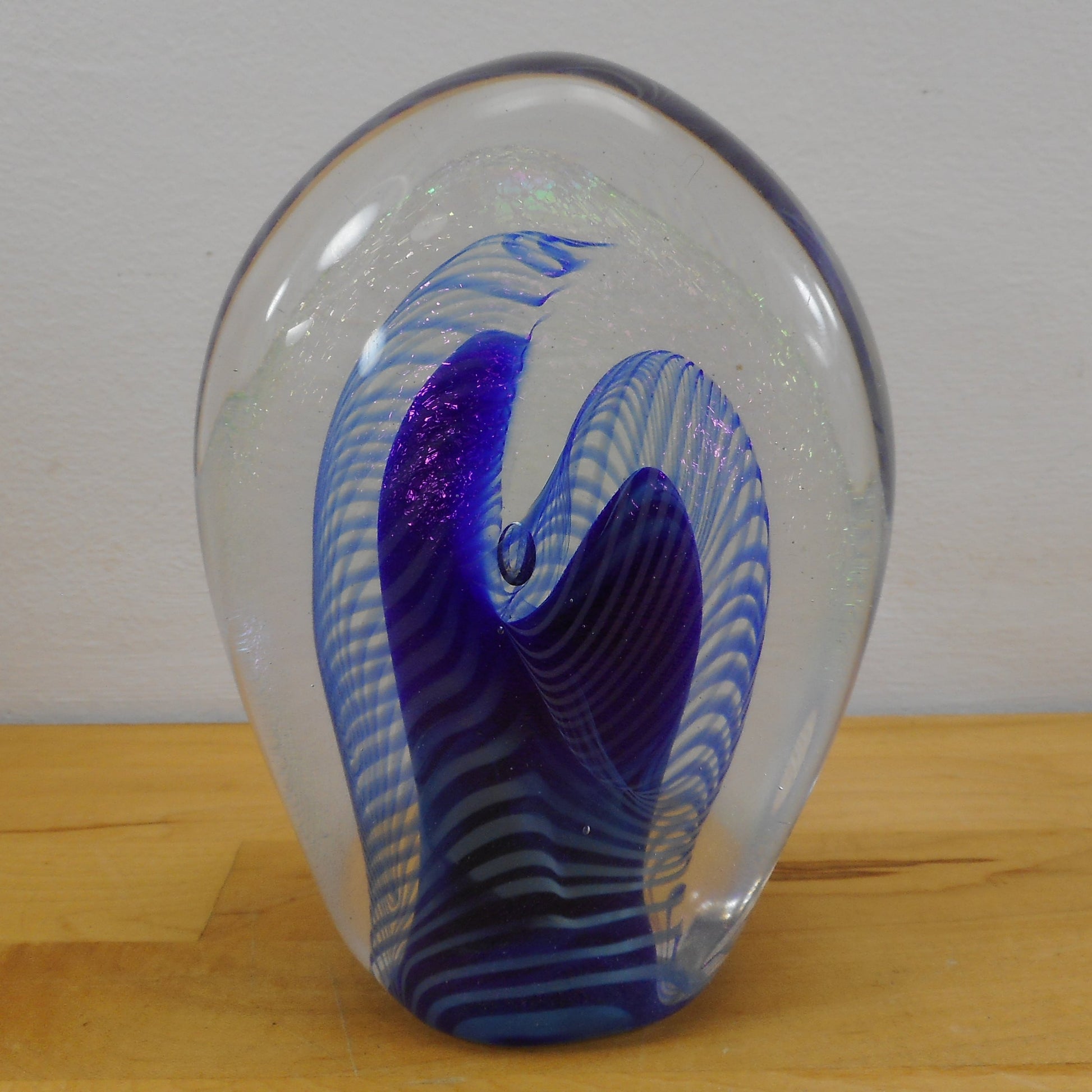 Robert Eickholt Signed 1983 Iridescent Art Glass Paperweight - Large 6" Control Bubble