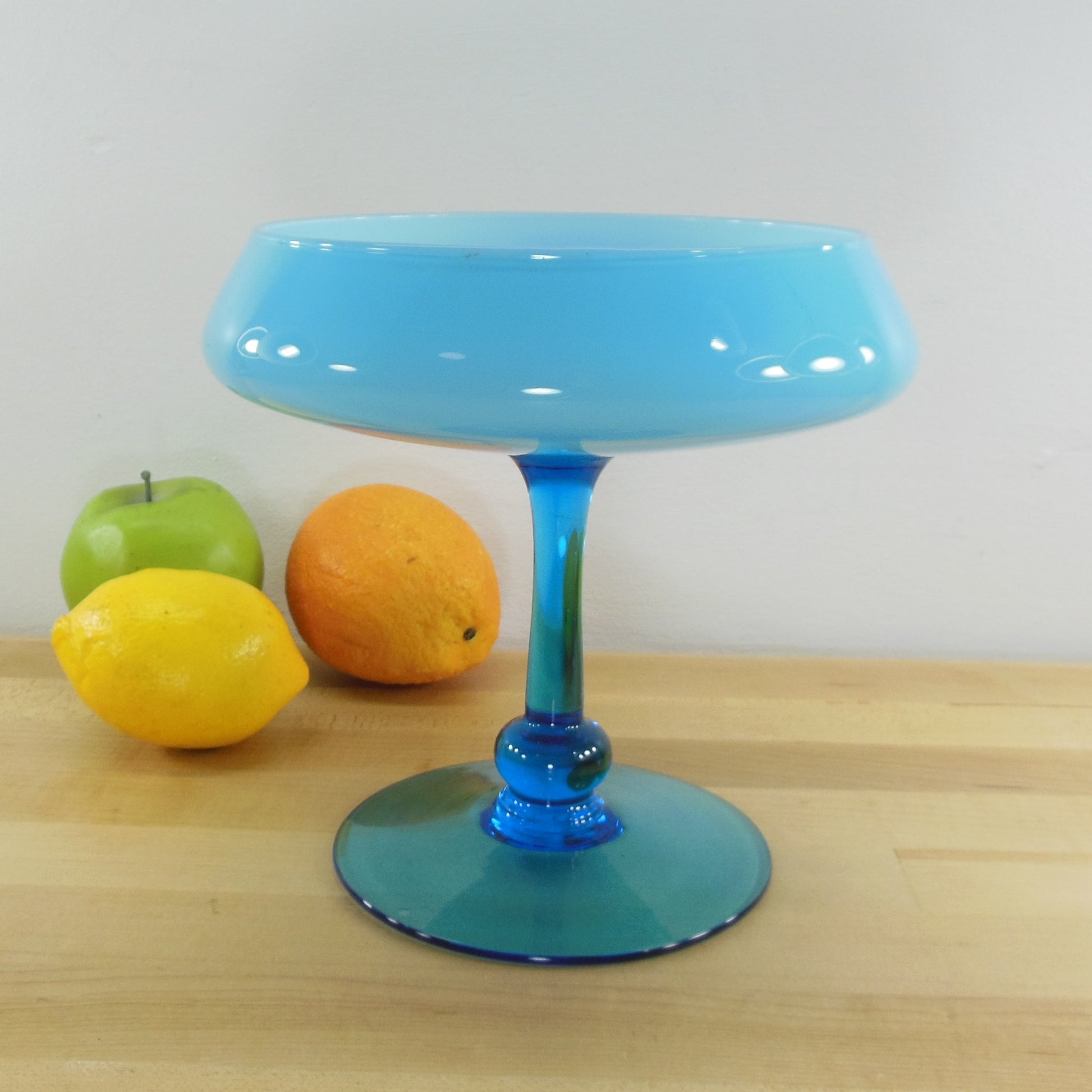 Empoli Unsigned Cased Blue Glass Compote Pedestal Bowl