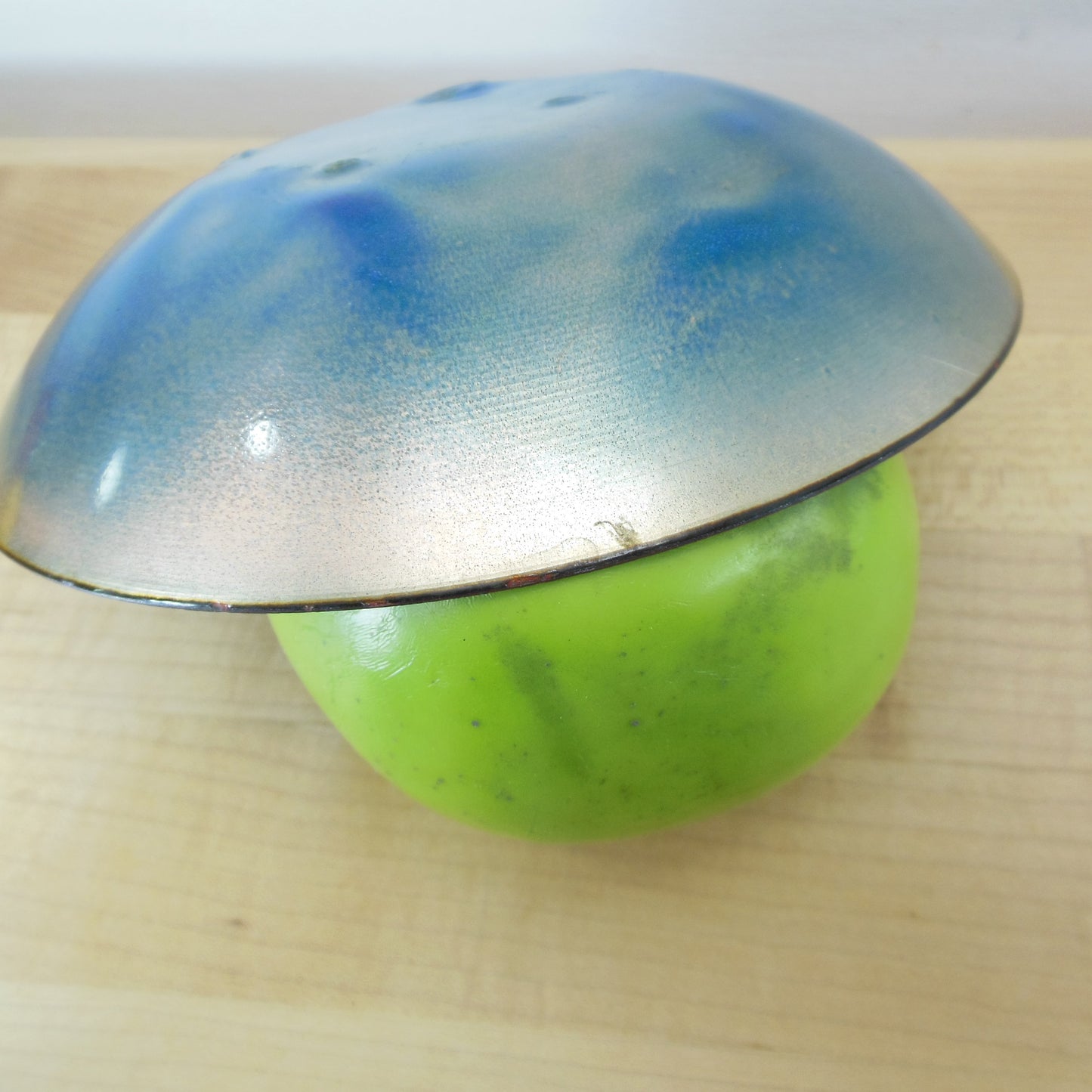 MCM Enamel Copper 6" Bowl Blue Green Abstract Drip Used