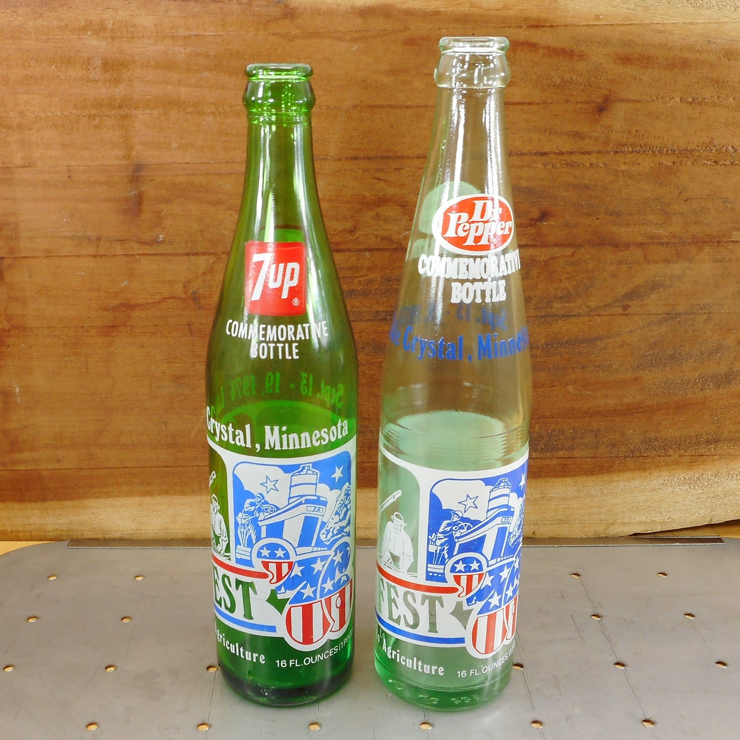 Dr Pepper 7-Up Commemorative Bottles 1976 Farmfest MN