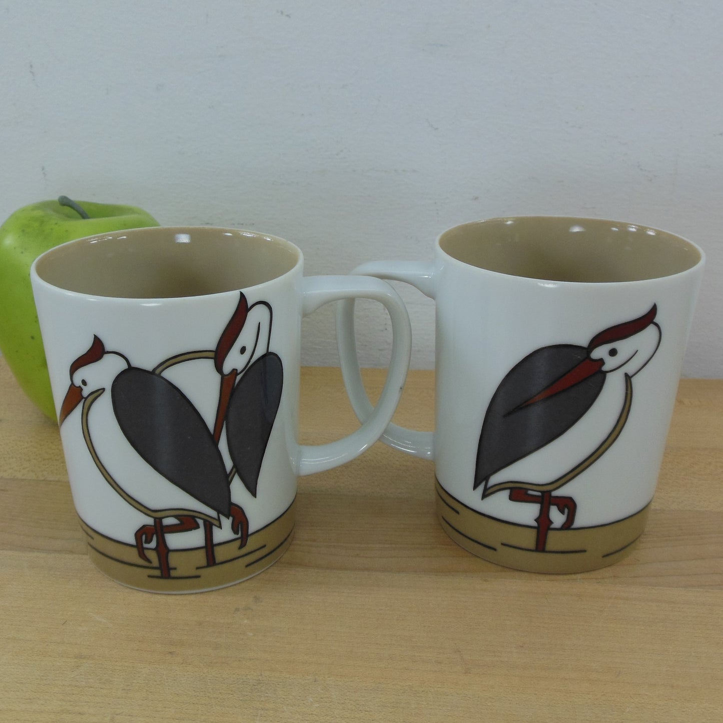 Fitz & Floyd 1979 Variations Mugs - Stork Crane Pelican Heron