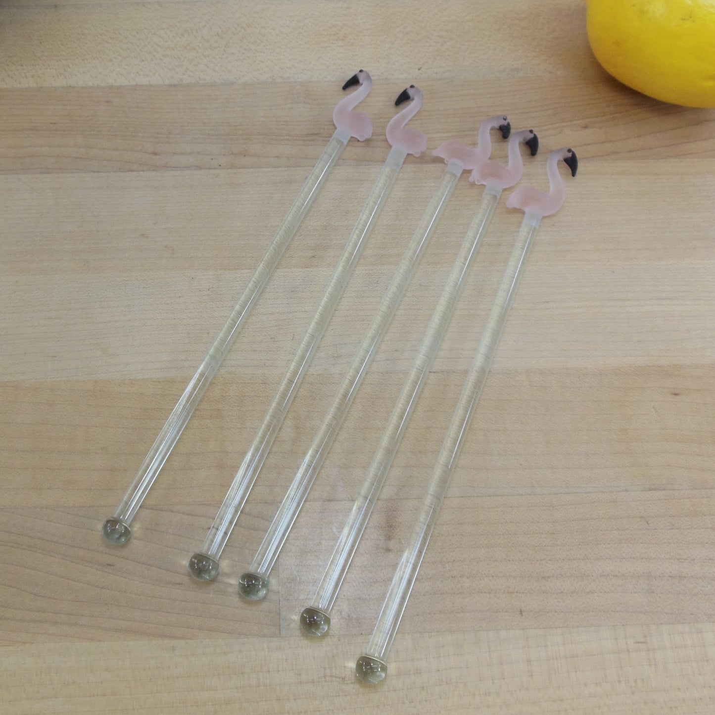 Flamingo Glass Cocktail Swizzle Stir Stick 5 Set Vintage