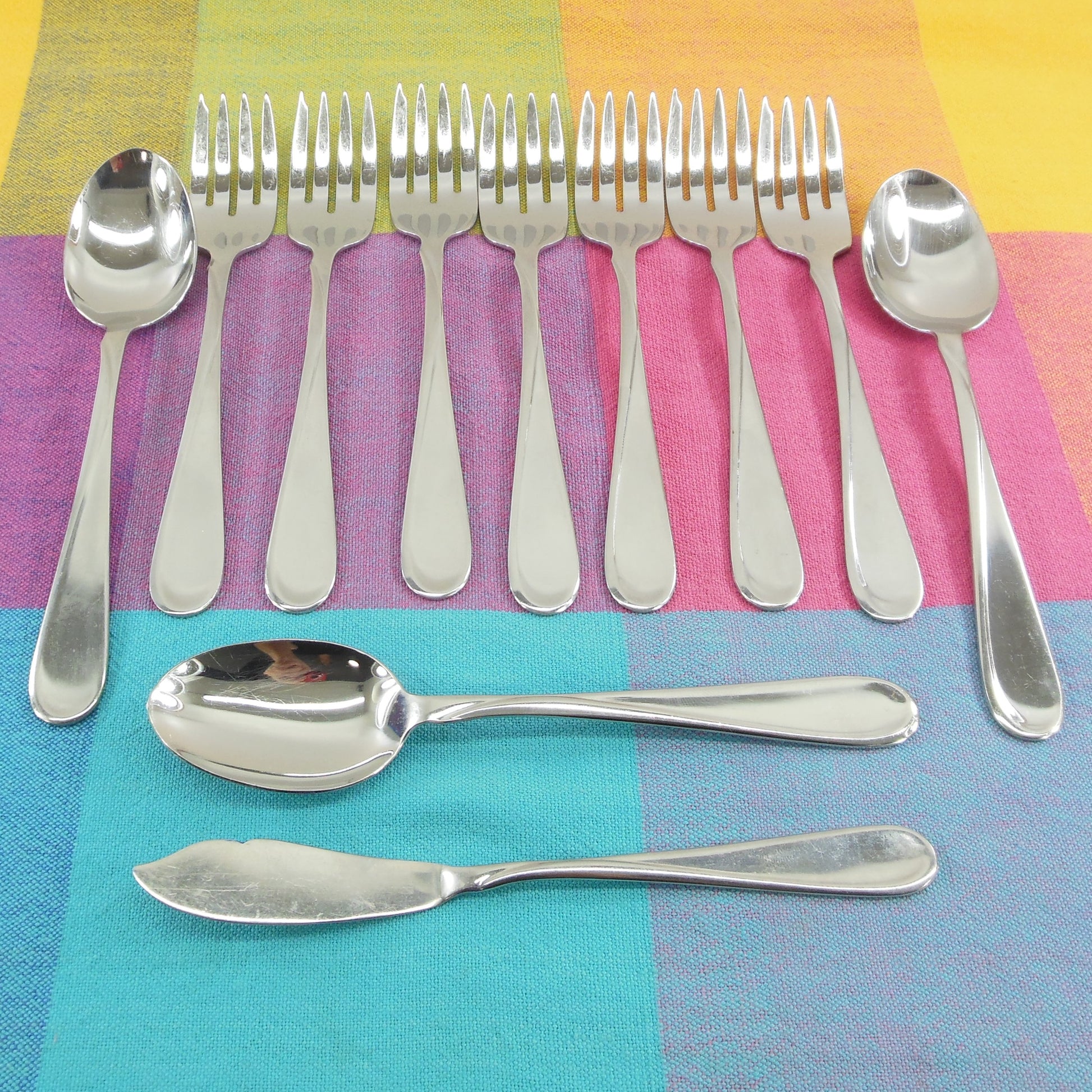 Oneida Flight Reliance USA Stainless Flatware - 7 Salad Forks, 3 Place Spoons, 1 Butter