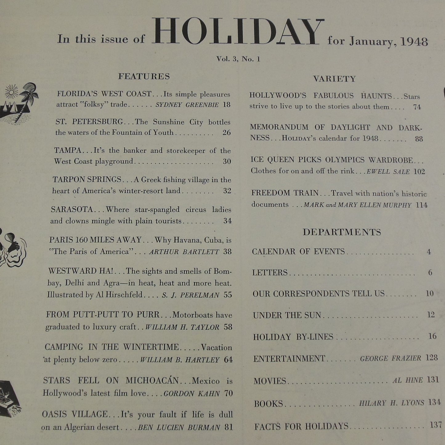 Holiday Magazine Jan. 1948 Florida West Coast Hollywood Haunts Contents