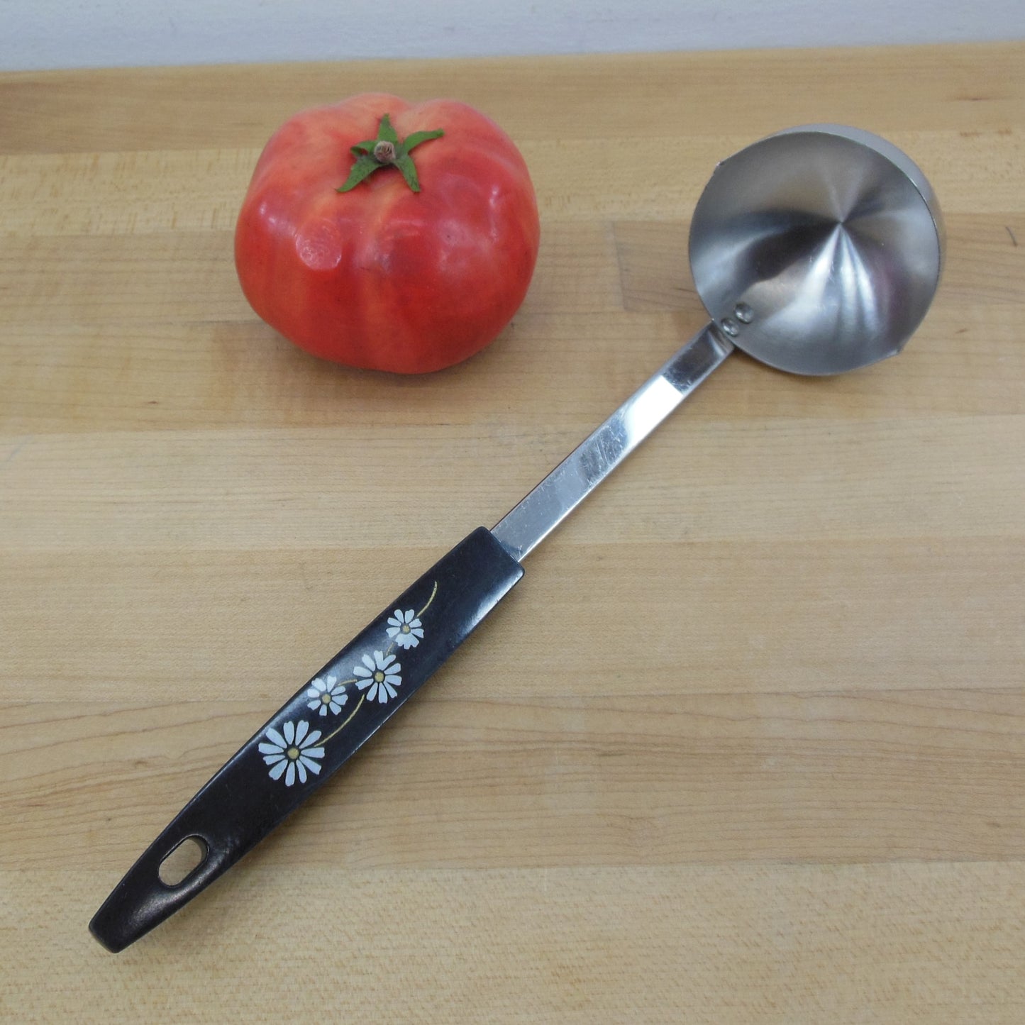 Unbranded USA Ladle Black White Flowers Melamine Utensil Vintage