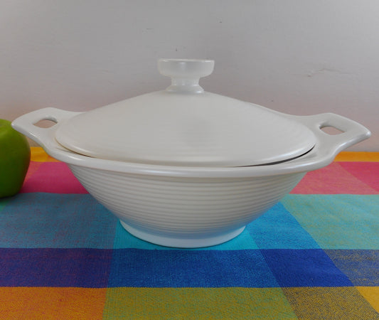 Forence Ceramics Pasadena California Pottery - MCM White Ringed Covered Serving Bowl
