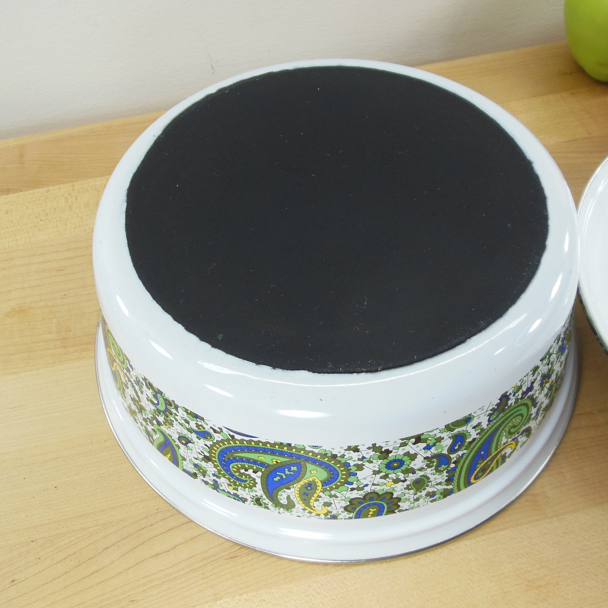 Francipan Enamelware Blue Green Paisley Covered Casserole Dutch Oven Mod Modern Used