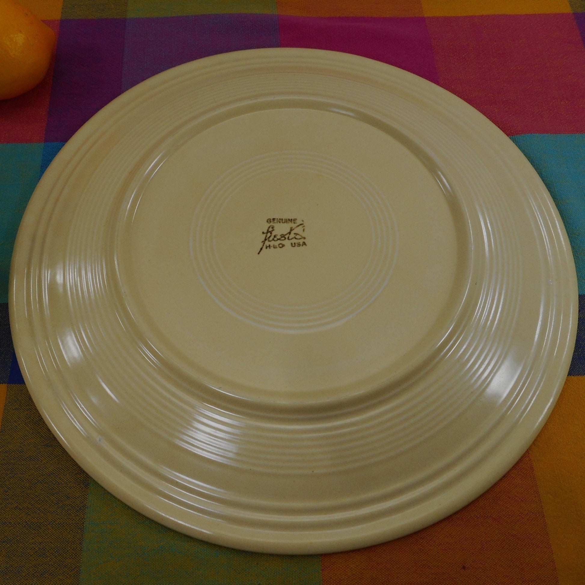 Fiestaware Genuine Vintage 14" Chop Plate Round Platter - Ivory with Orange Splatter Factory Splotch Rings