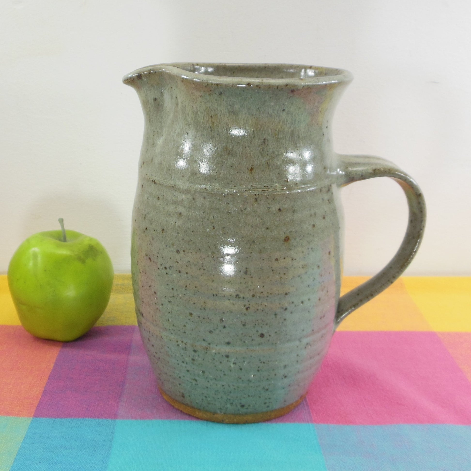 Stoneware Pottery Gray Glaze 8.5" Milk Pitcher Artist Stamp