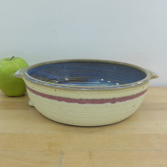 Geoff Walsh Signed Pottery 9" Bowl Casserole Dish Lug Handles Petals