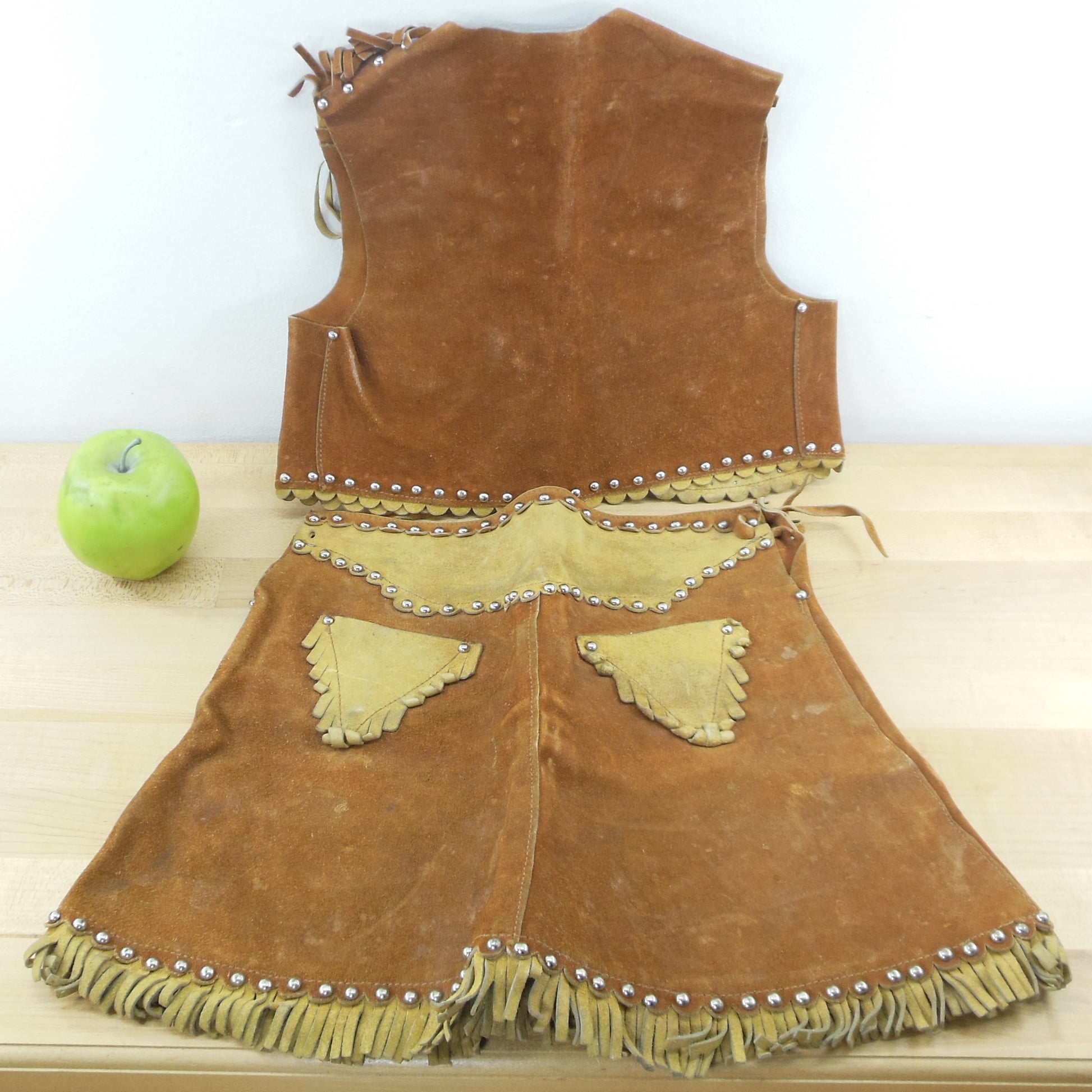 Schoellkopf Co. Dallas 1950's Leather Child Cowgirl Outfit Vest Skirt Vintage