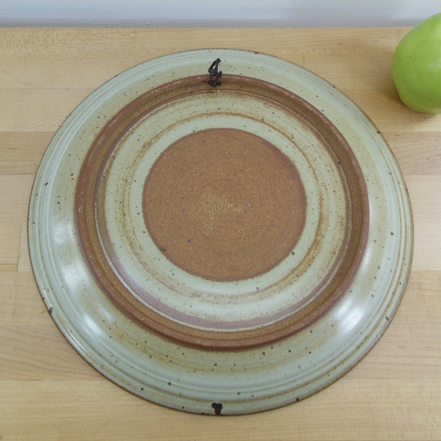 Unknown Signed Stoneware Pottery Wall Charger Plate Brown Glaze