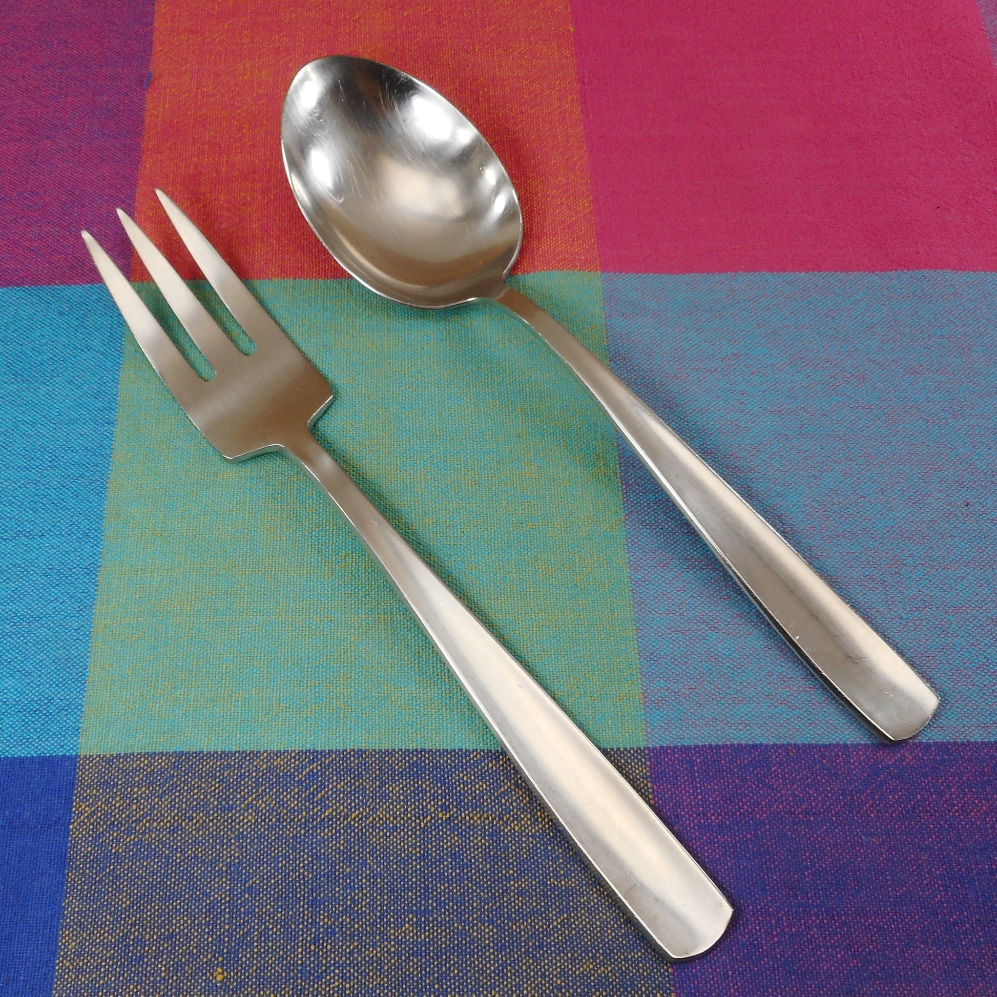 Gense Sweden Facette 18-8 Stainless Solid Serving Spoon & Cold Meat Fork