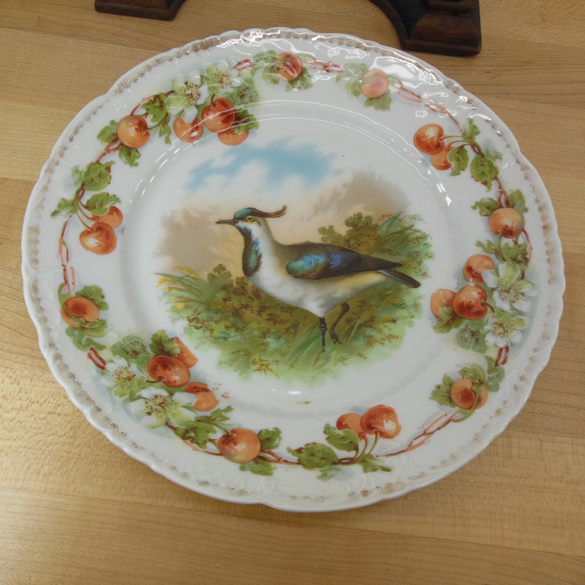 Carl Tielsch Germany Antique Porcelain Game Bird Plate Cherry Border 8.5"