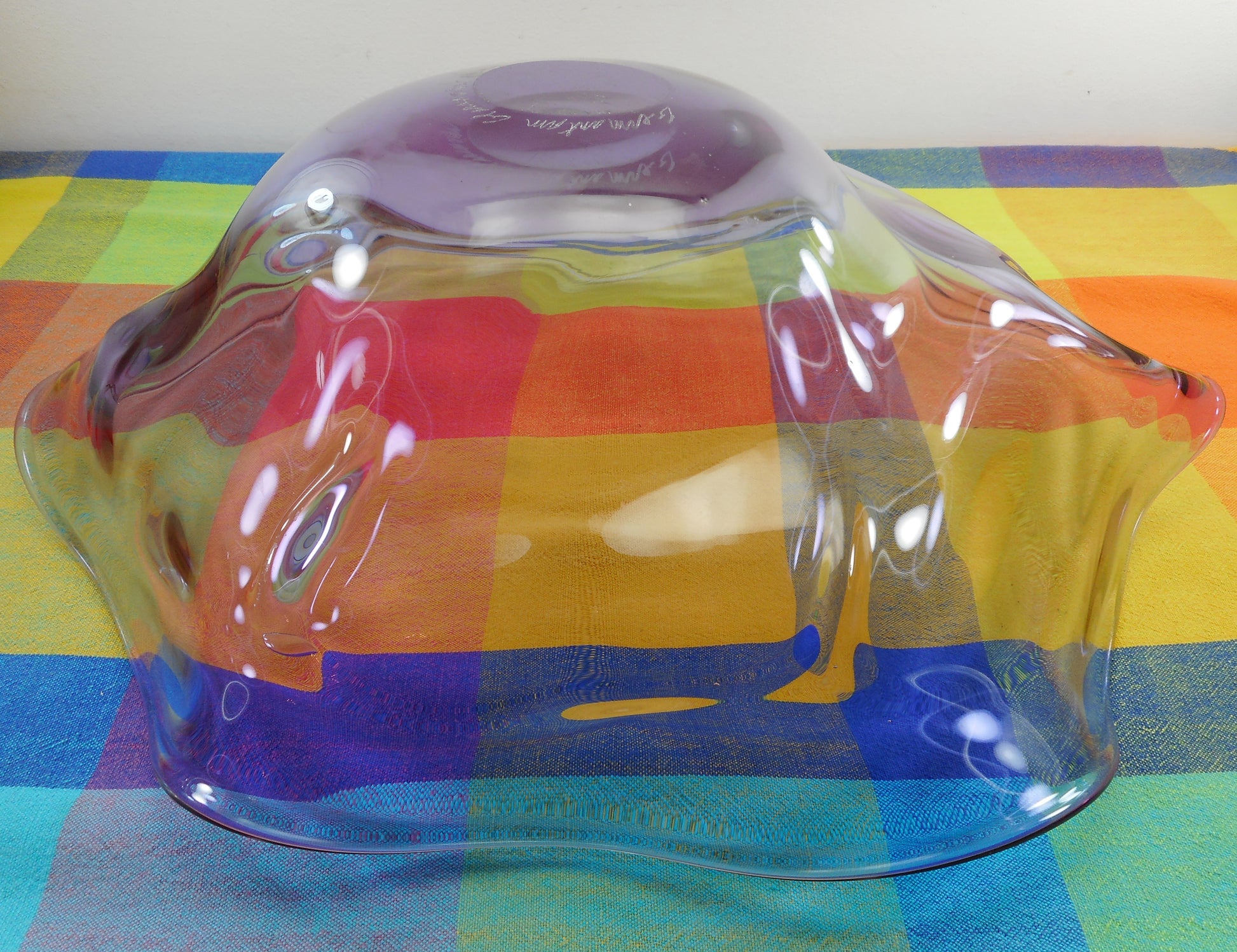 Germantown Glassworks 1988 Signed Large 19" Purple Art Glass Bowl Free Form USA