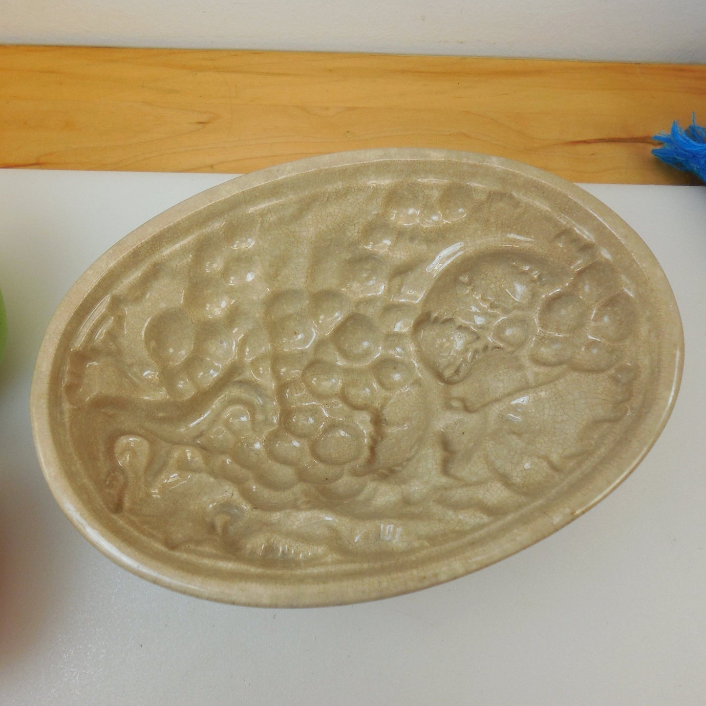 Antique Tan Grapes Ironstone Ceramic Pottery Food Mold - Jello Pudding Aspic Bread... top view