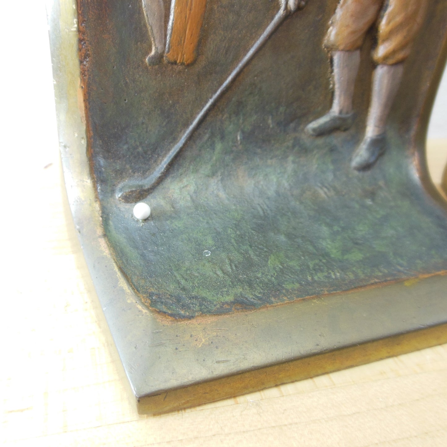 Rare Bronze Polychrome Painted Bookends Golfer Caddy Club House 1920-30s Bobby Jones Era