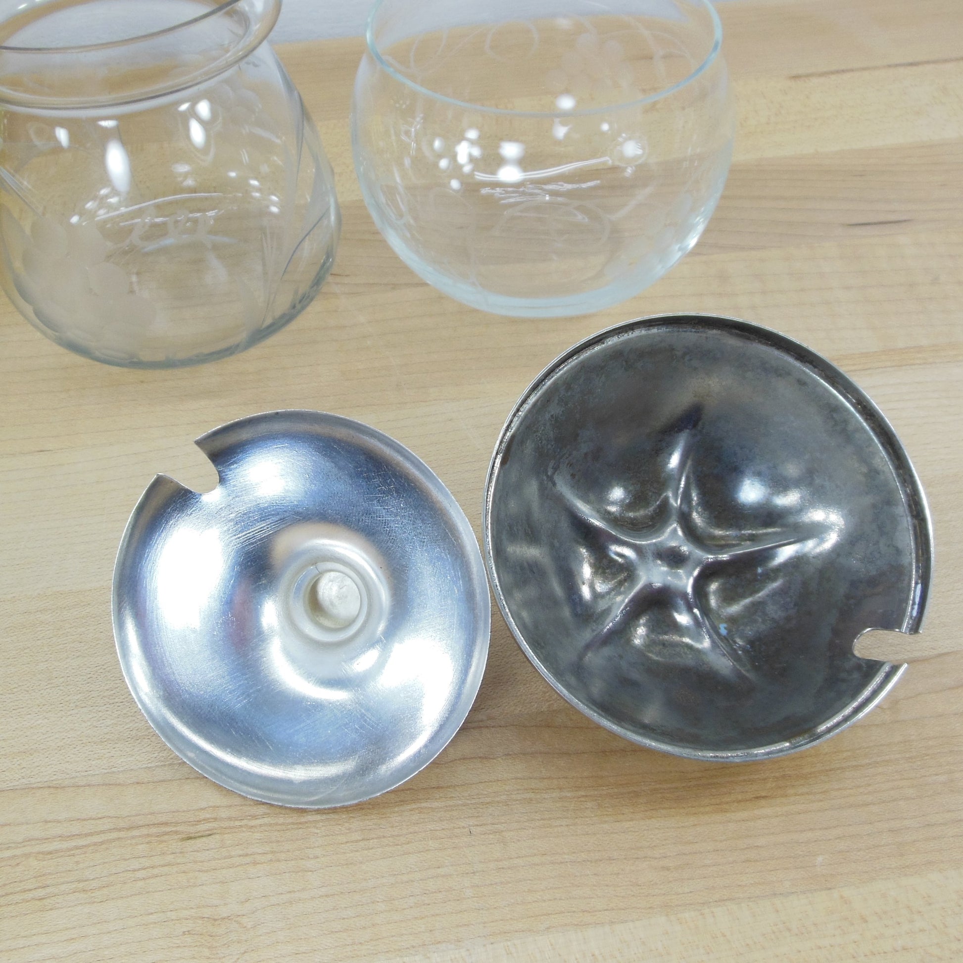 Unbranded England Silverplate Lid Cut Glass Mustard Jam Condiment Pots Jars Used