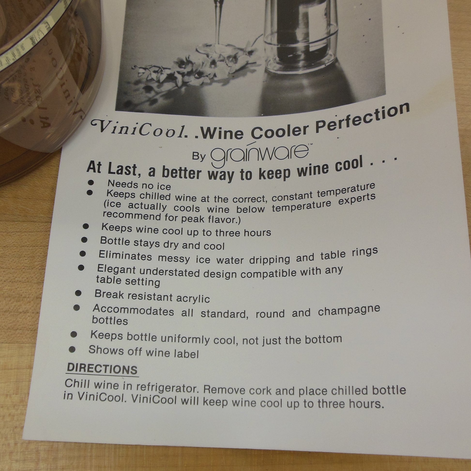 Grainware Spong England ViniCool Chilled Wine Cooler Acrylic Instructions Mid Century Modern